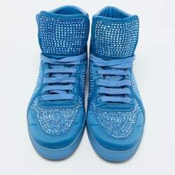 Gucci Blue Satin Coda Crystal Embellished High Top Sneakers Size 42
