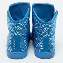Gucci Blue Satin Coda Crystal Embellished High Top Sneakers Size 42