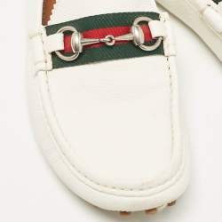 Gucci White Leather Web Slip On Loafers Size 41