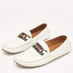 Gucci White Leather Web Slip On Loafers Size 41