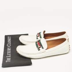 Gucci White Leather Web Slip On Loafers Size 41