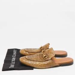 Gucci Brown Ostrich Leather Princetown Mules Size 43.5