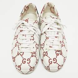 Gucci White/Red Leather GG Ghost Ace Sneakers Size 44.5