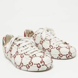 Gucci White/Red Leather GG Ghost Ace Sneakers Size 44.5