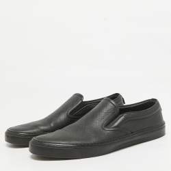 Gucci Black Leather GG Slip On Sneakers Size 44