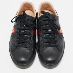 Gucci Black Leather Bee Embroidered Ace Sneakers Size 43.5