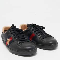 Gucci Black Leather Bee Embroidered Ace Sneakers Size 43.5