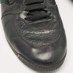 Gucci Black Guccissima Leather Web Low Top Sneakers Size 43.5