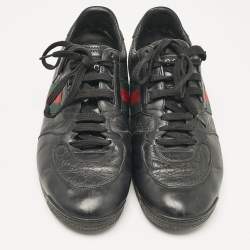 Gucci Black Guccissima Leather Web Low Top Sneakers Size 43.5