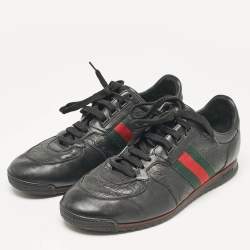 Gucci Black Guccissima Leather Web Low Top Sneakers Size 43.5