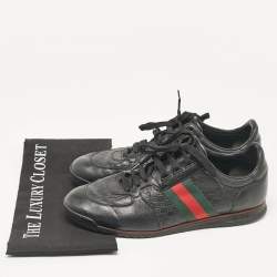 Gucci Black Guccissima Leather Web Low Top Sneakers Size 43.5