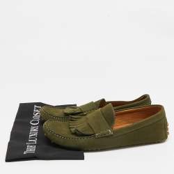 مملوكة مسبقًا حذاء لوفرز غوتشي شامواه أخضر بشراريب سليب أون مقاس 42