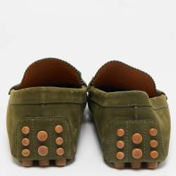 مملوكة مسبقًا حذاء لوفرز غوتشي شامواه أخضر بشراريب سليب أون مقاس 42