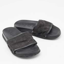 Gucci Black GG Canvas and Leather Flat Slides Size 41