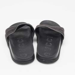 Gucci Black GG Canvas and Leather Flat Slides Size 41