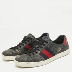 Gucci Black GG Supreme Canvas Web Ace Tiger Low Top Sneakers Size 42.5