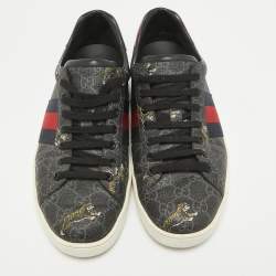 Gucci Black GG Supreme Canvas Web Ace Tiger Low Top Sneakers Size 42.5