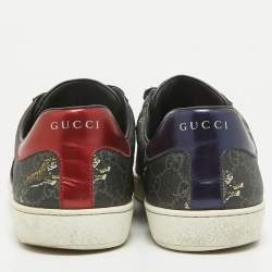 Gucci Black GG Supreme Canvas Web Ace Tiger Low Top Sneakers Size 42.5