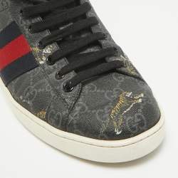 Gucci Black GG Supreme Canvas Web Ace Tiger Low Top Sneakers Size 42.5
