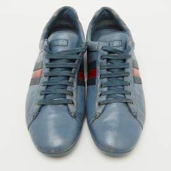 Gucci Blue Leather Web Detail Low Top Sneakers Size 44