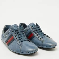 Gucci Blue Leather Web Detail Low Top Sneakers Size 44