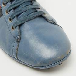 Gucci Blue Leather Web Detail Low Top Sneakers Size 44