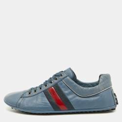 Gucci Blue Leather Web Detail Low Top Sneakers Size 44
