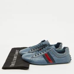 Gucci Blue Leather Web Detail Low Top Sneakers Size 44