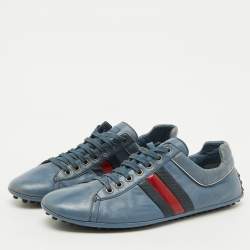 Gucci Blue Leather Web Detail Low Top Sneakers Size 44