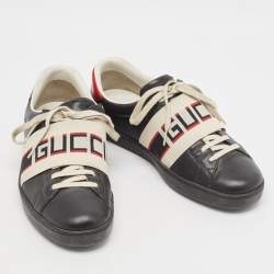Gucci Black Leather Ace Lace Up Sneakers Size 42.5