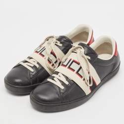 Gucci Black Leather Ace Lace Up Sneakers Size 42.5