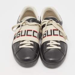 Gucci Black Leather Ace Lace Up Sneakers Size 42.5