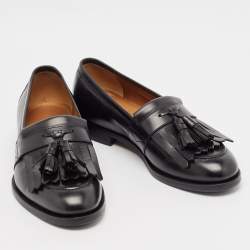 Gucci Black Leather Bee Embroidered Fringe Loafers Size 41