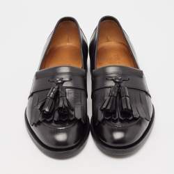 Gucci Black Leather Bee Embroidered Fringe Loafers Size 41