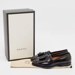 Gucci Black Leather Bee Embroidered Fringe Loafers Size 41