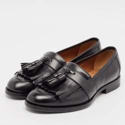 Gucci Black Leather Bee Embroidered Fringe Loafers Size 41