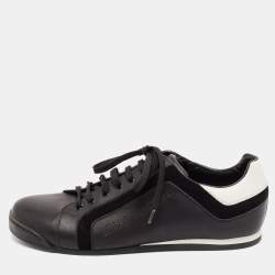 Gucci Black/White Leather and Suede Lace Up Sneakers Size 41.5
