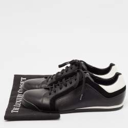 Gucci Black/White Leather and Suede Lace Up Sneakers Size 41.5