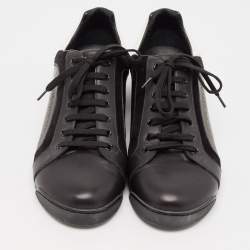 Gucci Black/White Leather and Suede Lace Up Sneakers Size 41.5