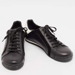 Gucci Black/White Leather and Suede Lace Up Sneakers Size 41.5