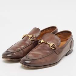 Gucci Brown Leather Jordaan Loafers Size 41