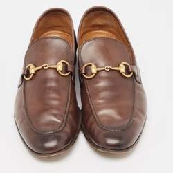 Gucci Brown Leather Jordaan Loafers Size 41
