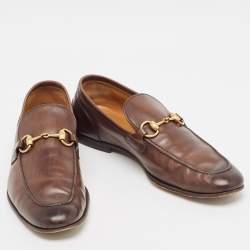 Gucci Brown Leather Jordaan Loafers Size 41
