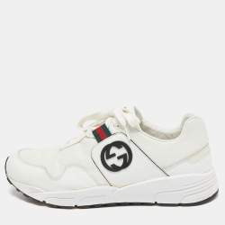 Gucci White Leather Interlocking G Lace Up Sneakers Size 41