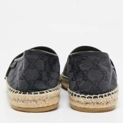 Gucci Black GG Canvas and Leather Espadrilles Flats Size 40.5