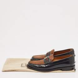 Gucci Black/Brown Canvas and Leather Interlocking G Logo Leather Loafers  Size 43