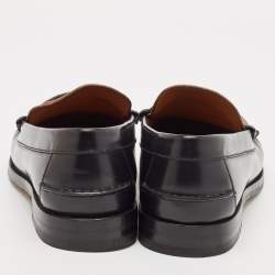 Gucci Black/Brown Canvas and Leather Interlocking G Logo Leather Loafers  Size 43