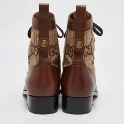 Gucci Beige/Brown Jumbo GG Canvas and Leather Ankle Boots Size 42.5