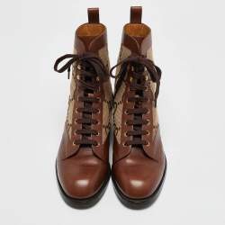 Gucci Beige/Brown Jumbo GG Canvas and Leather Ankle Boots Size 42.5