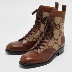 Gucci Beige/Brown Jumbo GG Canvas and Leather Ankle Boots Size 42.5